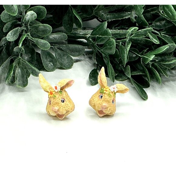 Adorable Bunny Stud Earrings With Floral Accents - Picture 1 of 5